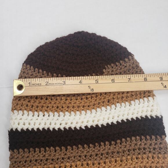 Crochet Slouchy Beanie Hat Brown Striped Handmade Dreadlock Loc Tam Rasta Street - Picture 16 of 16